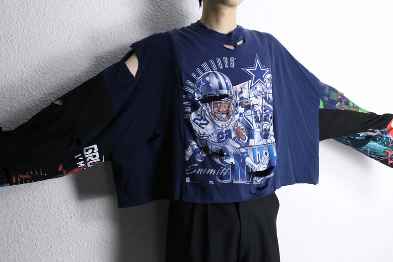 "Re:make" BORO 3-docking long tee