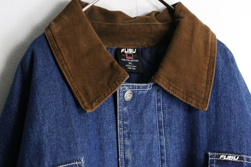 "FUBU" corduroy collar quilting middle denim jacket