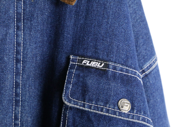 "FUBU" corduroy collar quilting middle denim jacket