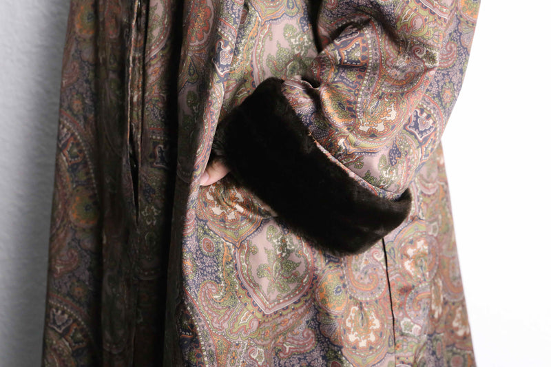 antique paisley print faux fur coat