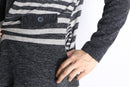 gray stripe border knit polo shirt