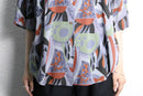 geometric pattern shell button s/s shirt