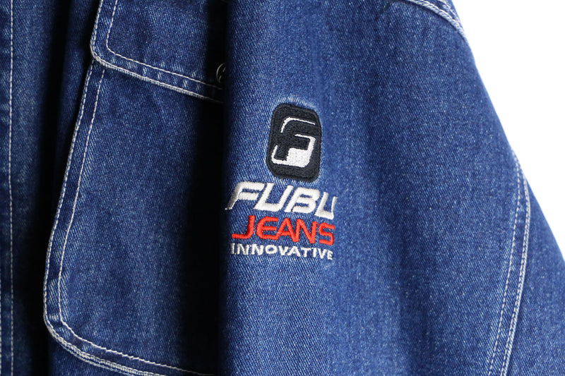 "FUBU" corduroy collar quilting middle denim jacket