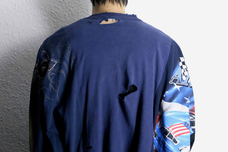 "Re:make" BORO 3-docking long tee