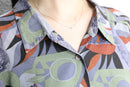 geometric pattern shell button s/s shirt