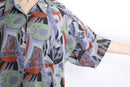geometric pattern shell button s/s shirt