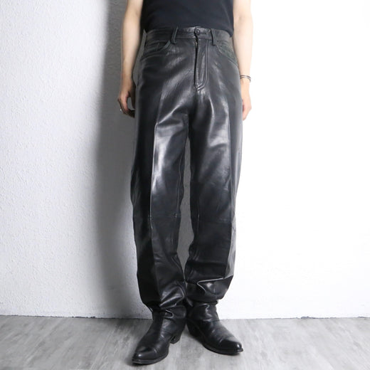 black real leather tapered pants