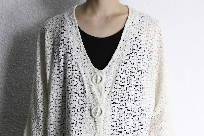 white color mesh loose cardigan