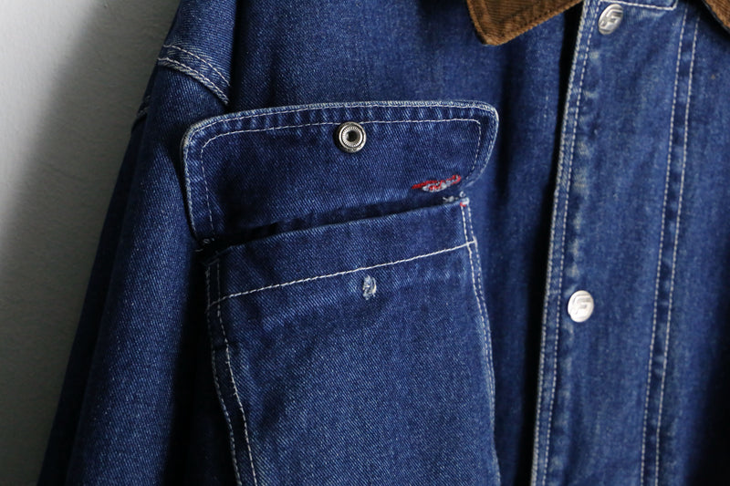 "FUBU" corduroy collar quilting middle denim jacket