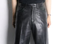 black real leather tapered pants