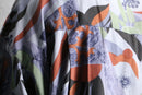 geometric pattern shell button s/s shirt