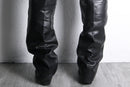 black real leather tapered pants