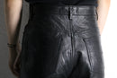 black real leather tapered pants
