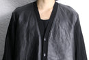 black knit × black leather switch cardigan