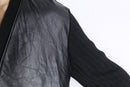 black knit × black leather switch cardigan