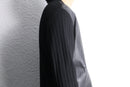 black knit × black leather switch cardigan