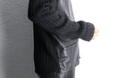 black knit × black leather switch cardigan