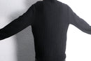 black knit × black leather switch cardigan