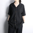 black mesh open collar s/s shirt