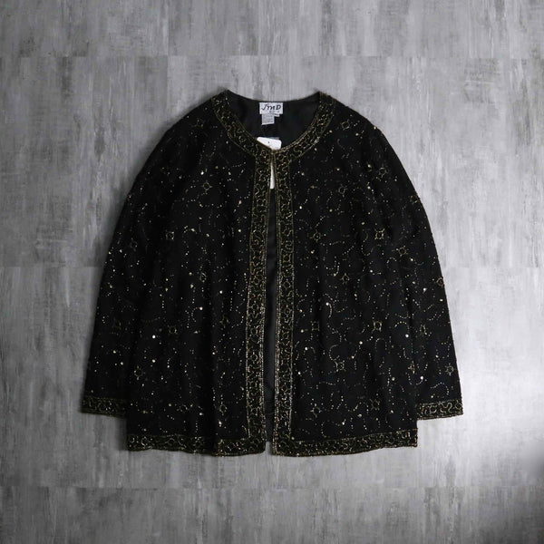 bijou×sequins button less sheer jacket