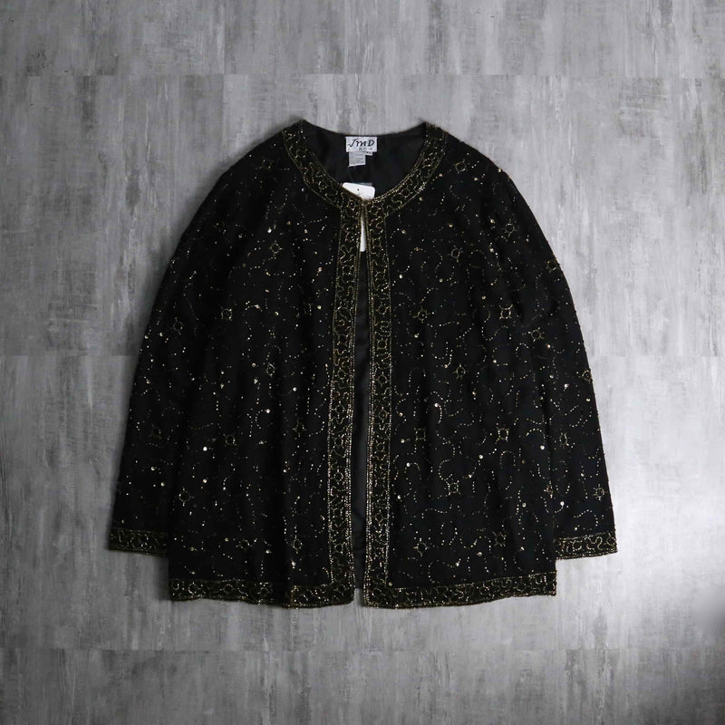 bijou×sequins button less sheer jacket