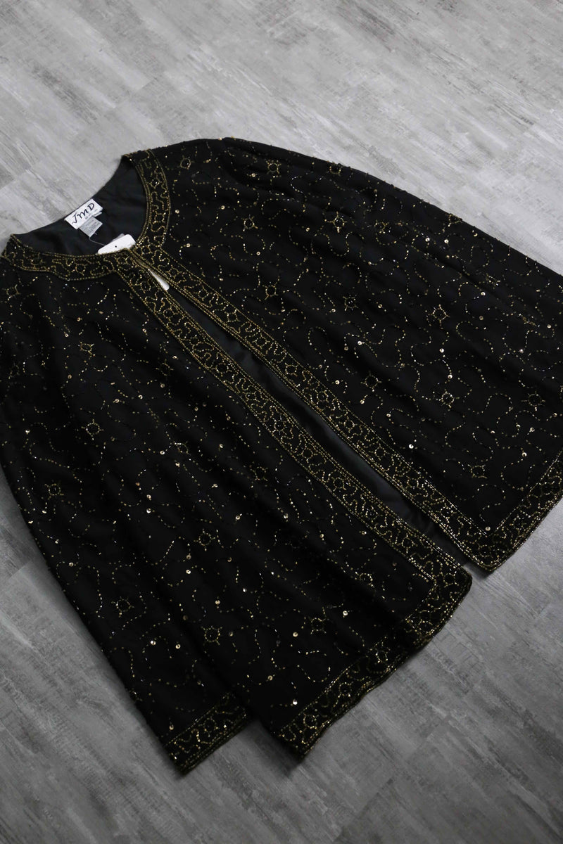 bijou×sequins button less sheer jacket