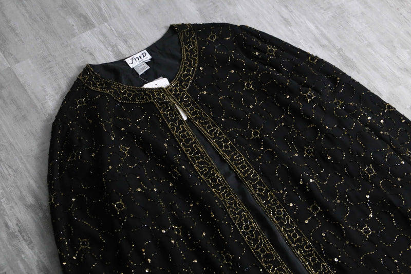 bijou×sequins button less sheer jacket
