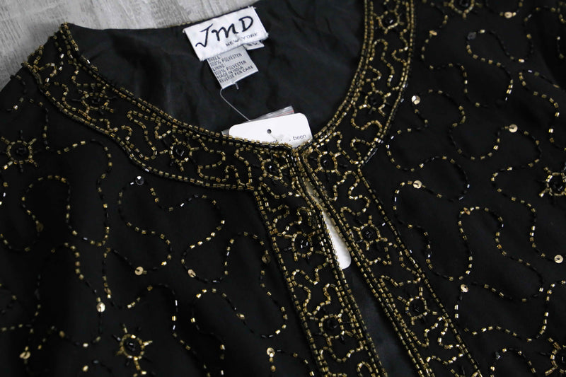 bijou×sequins button less sheer jacket