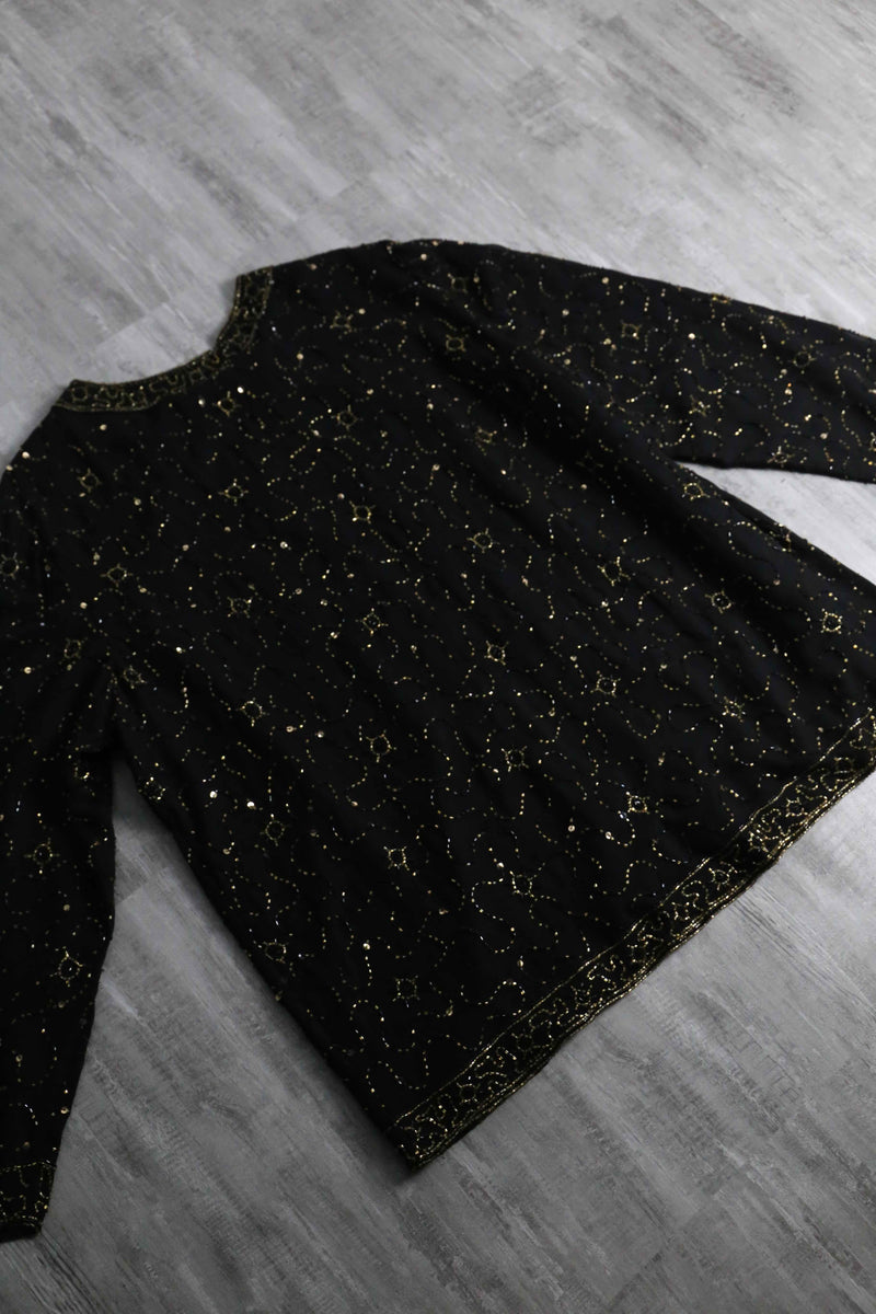 bijou×sequins button less sheer jacket