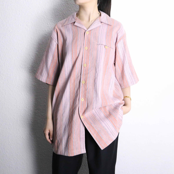 salmon pink gradation stripe S/S shirt