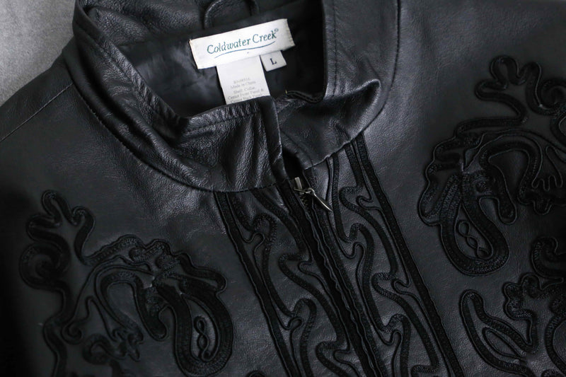 leather× knit switch embroidery design jacket