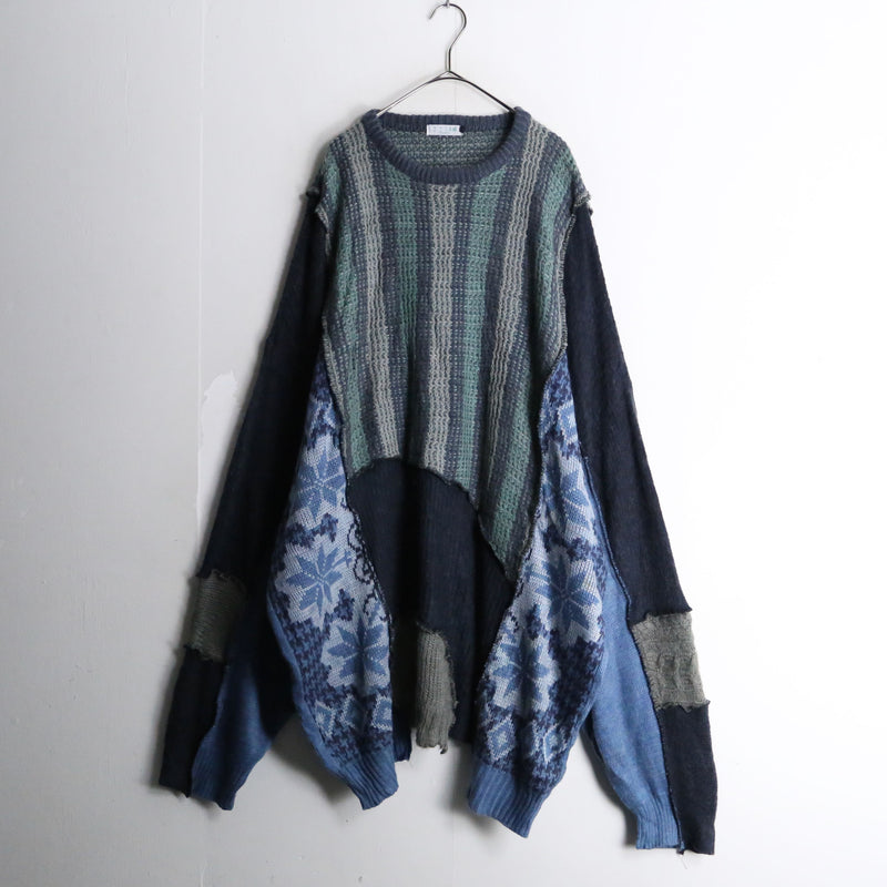 "Re:make" multi patchwork cool torn dolman knit