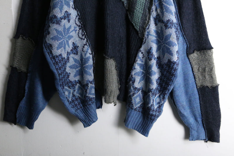 "Re:make" multi patchwork cool torn dolman knit