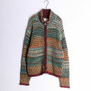 colorful horizontal stripe front zip knit