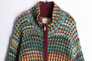 colorful horizontal stripe front zip knit