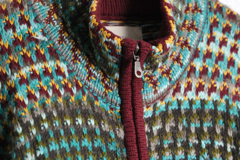 colorful horizontal stripe front zip knit