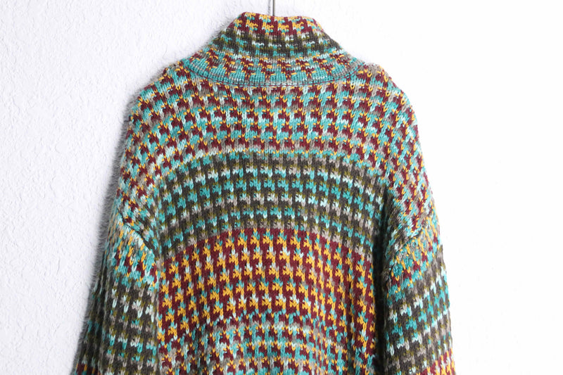 colorful horizontal stripe front zip knit