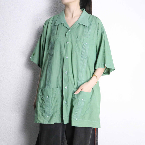 mint green cotton polyester cuban shirt