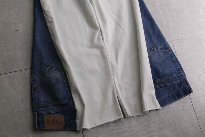 remake "再構築" denim design patch white flare denim pants