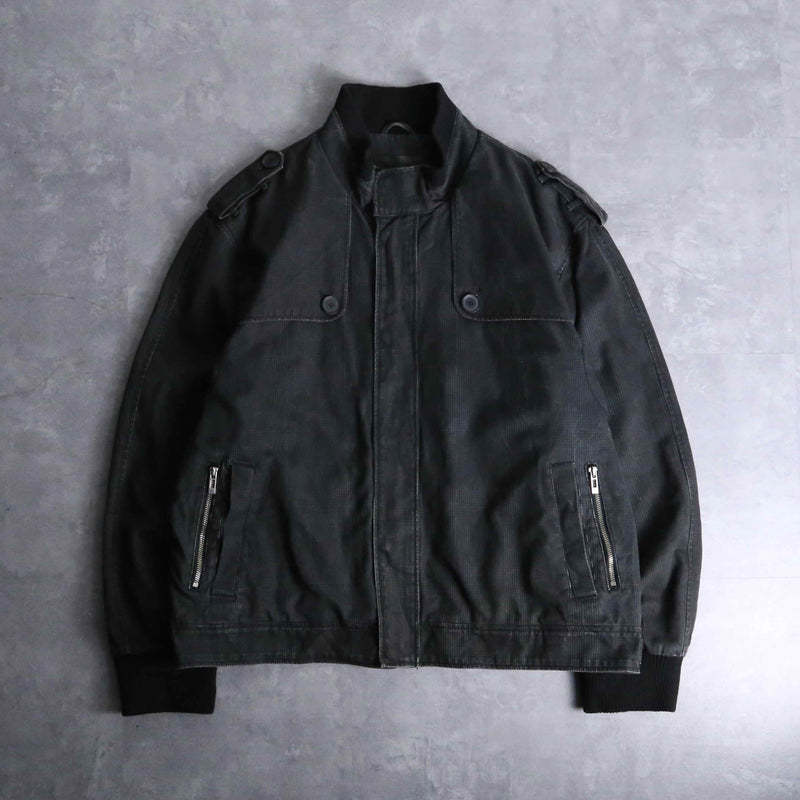 fade black over check stand collar jacket