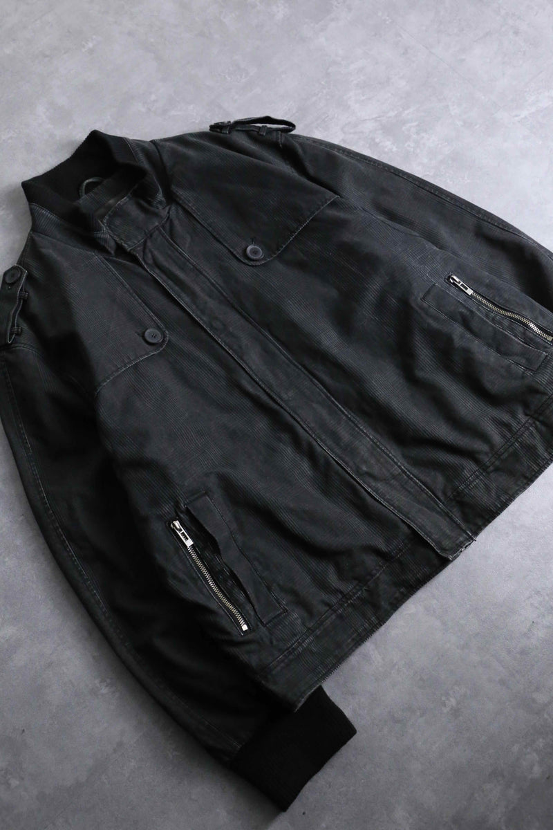 fade black over check stand collar jacket