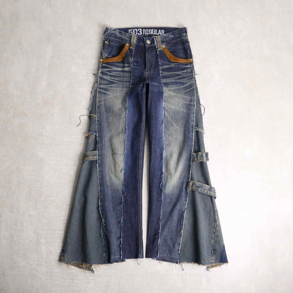 remake "再構築" 3 docking side belt buggy denim pants