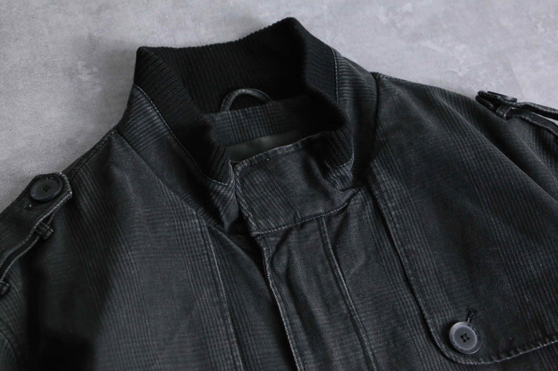 fade black over check stand collar jacket