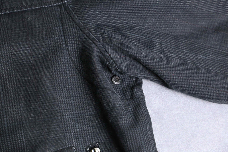 fade black over check stand collar jacket