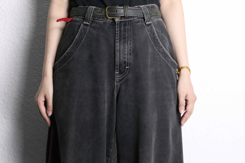 black embroidery design wide denim pants