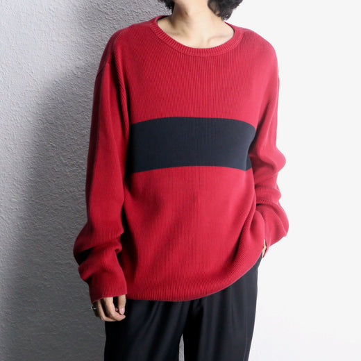 00s "polo jeans co." red × black wide stripe ribbed cotton knit sweater