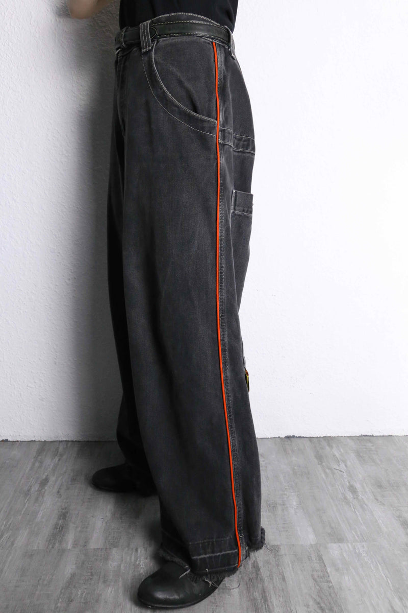 black embroidery design wide denim pants