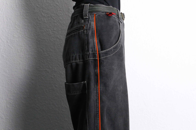 black embroidery design wide denim pants