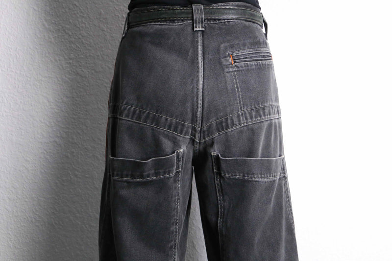 black embroidery design wide denim pants