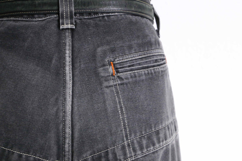 black embroidery design wide denim pants